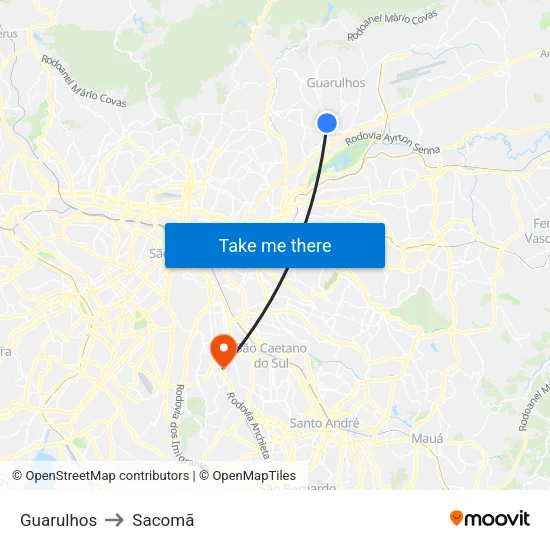 Guarulhos to Sacomã map
