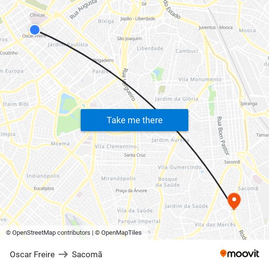 Oscar Freire to Sacomã map