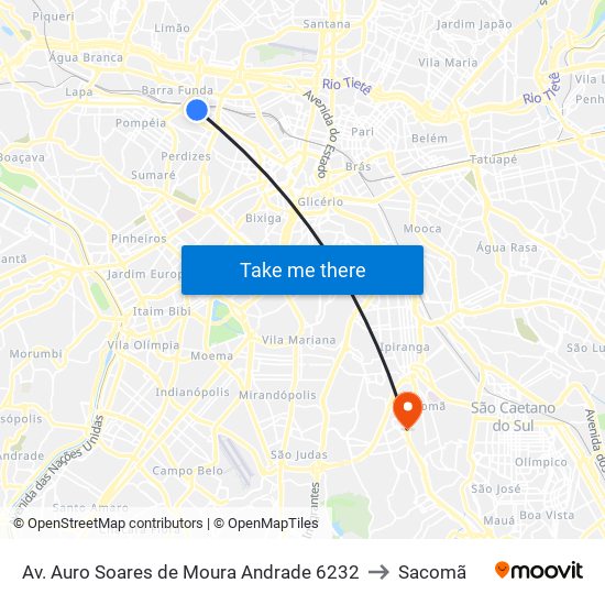 Av. Auro Soares de Moura Andrade 6232 to Sacomã map