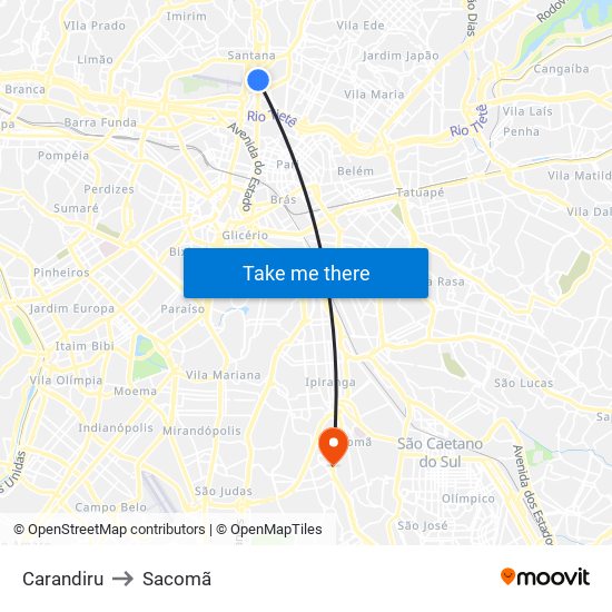 Carandiru to Sacomã map
