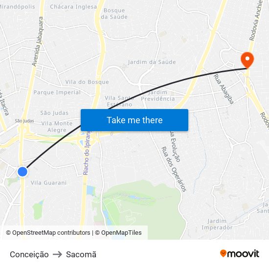 Conceição to Sacomã map