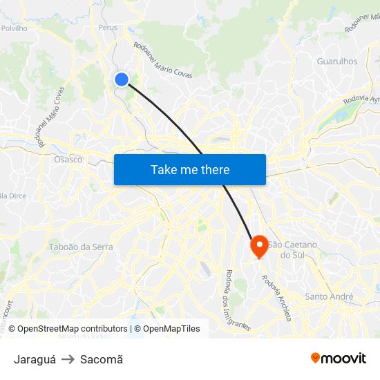 Jaraguá to Sacomã map