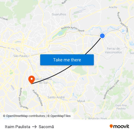 Itaim Paulista to Sacomã map