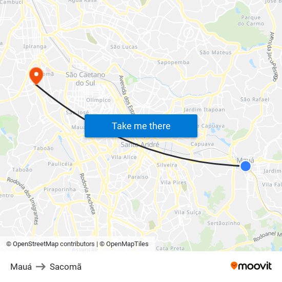 Mauá to Sacomã map