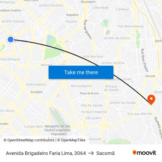 Avenida Brigadeiro Faria Lima, 3064 to Sacomã map