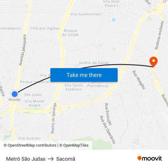 Metrô São Judas to Sacomã map