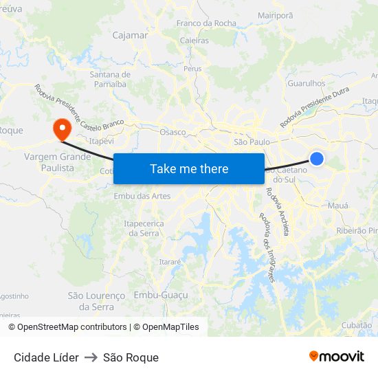 Cidade Líder to São Roque map