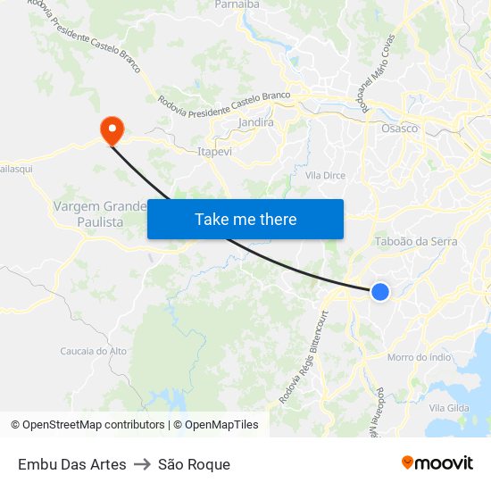 Embu Das Artes to São Roque map