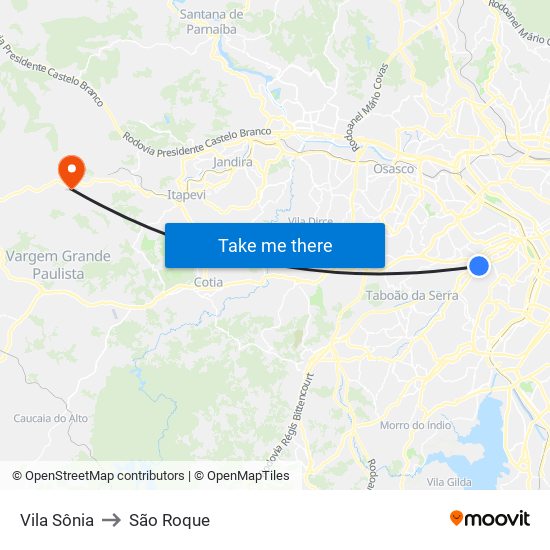 Vila Sônia to São Roque map