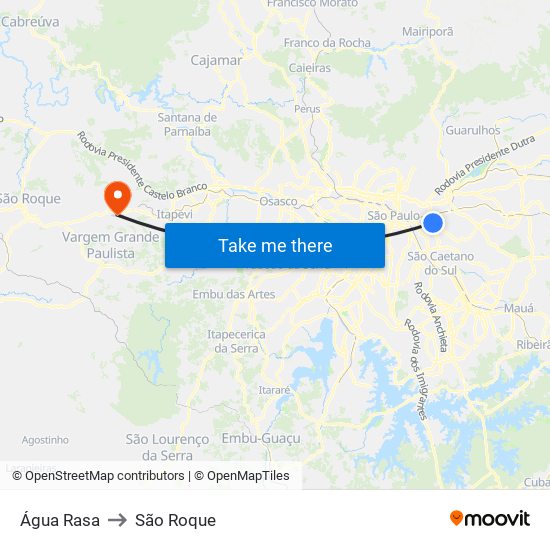 Água Rasa to São Roque map