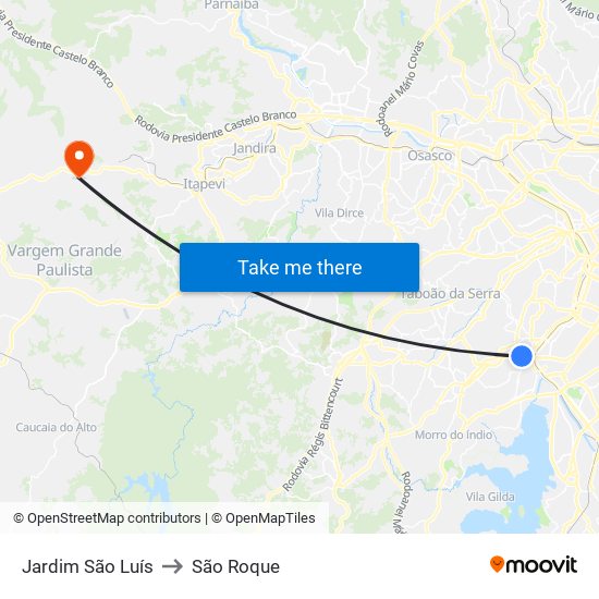 Jardim São Luís to São Roque map