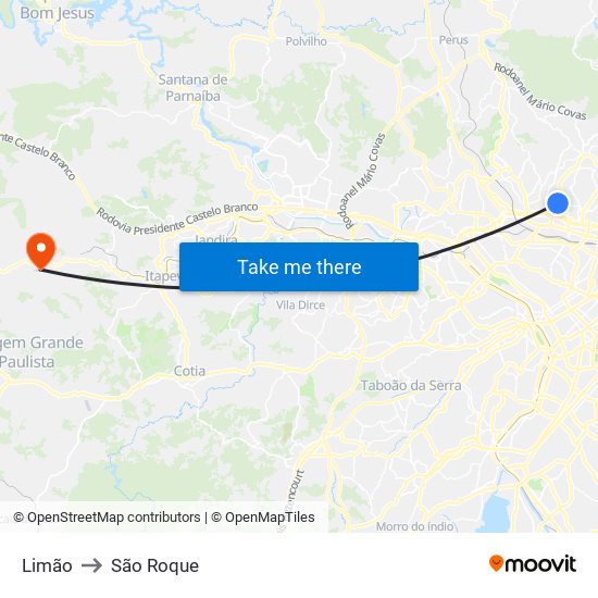 Limão to São Roque map