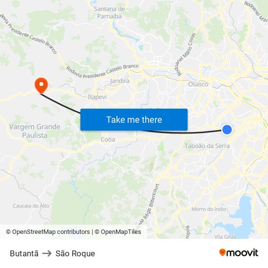 Butantã to São Roque map