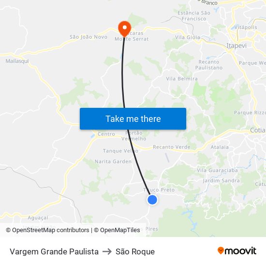 Vargem Grande Paulista to São Roque map