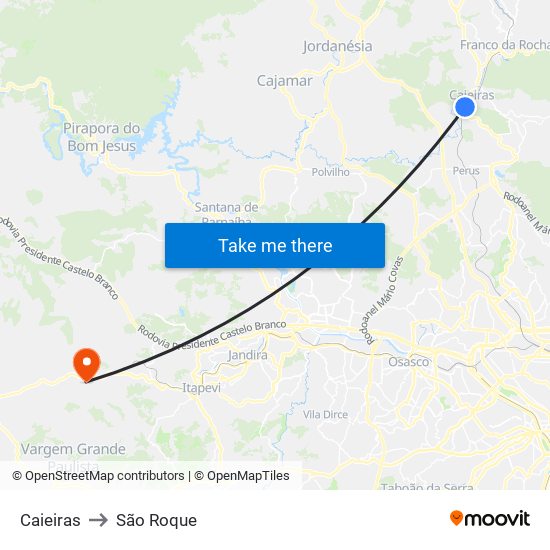 Caieiras to São Roque map