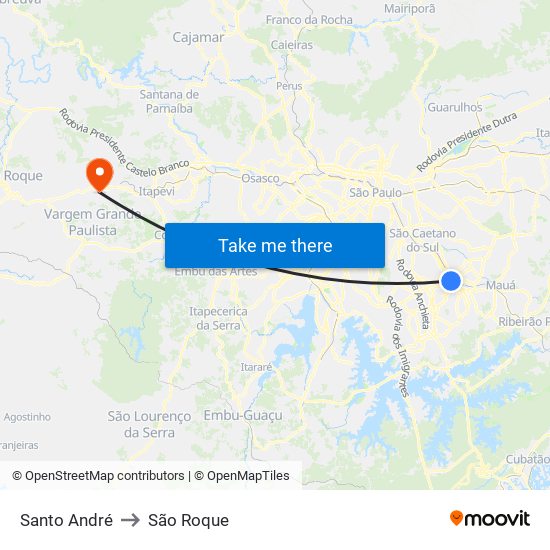Santo André to São Roque map