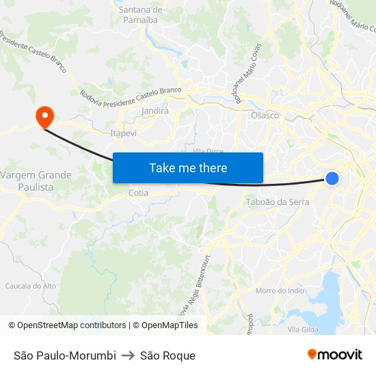 São Paulo-Morumbi to São Roque map