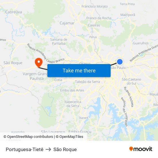 Portuguesa-Tietê to São Roque map