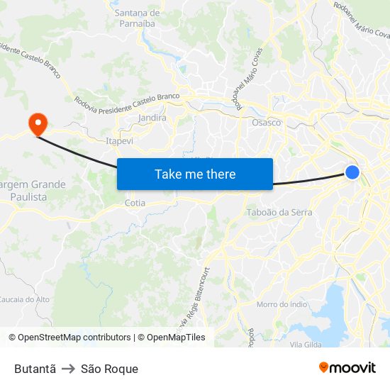 Butantã to São Roque map