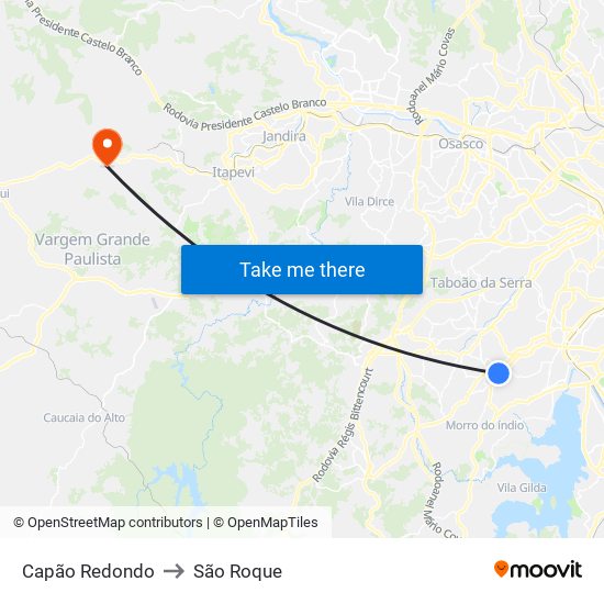 Capão Redondo to São Roque map