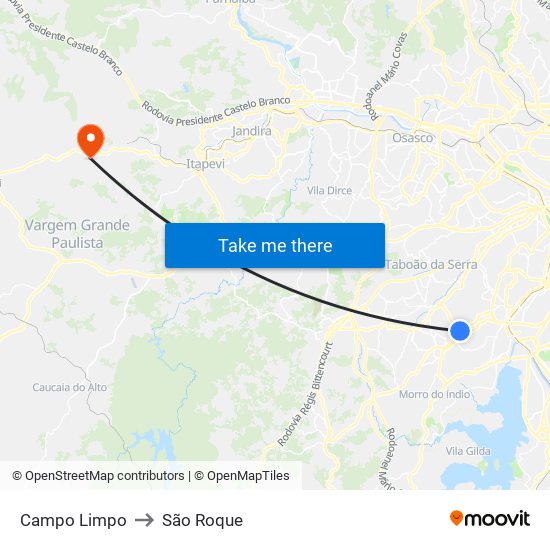 Campo Limpo to São Roque map
