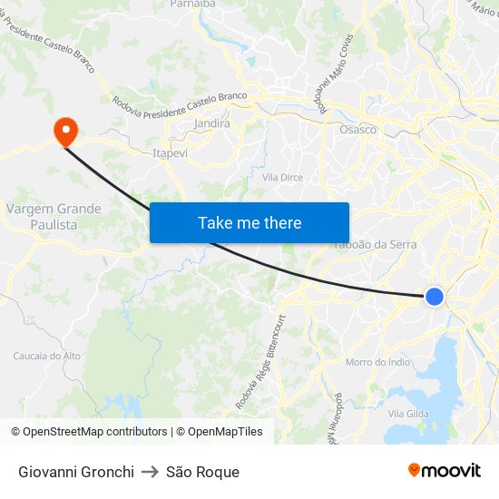 Giovanni Gronchi to São Roque map