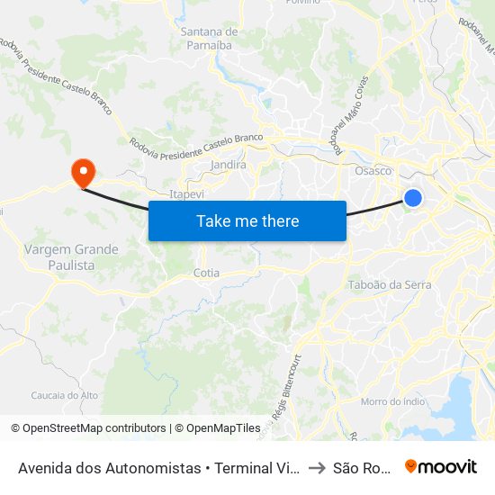 Avenida dos Autonomistas • Terminal Vila Yara to São Roque map