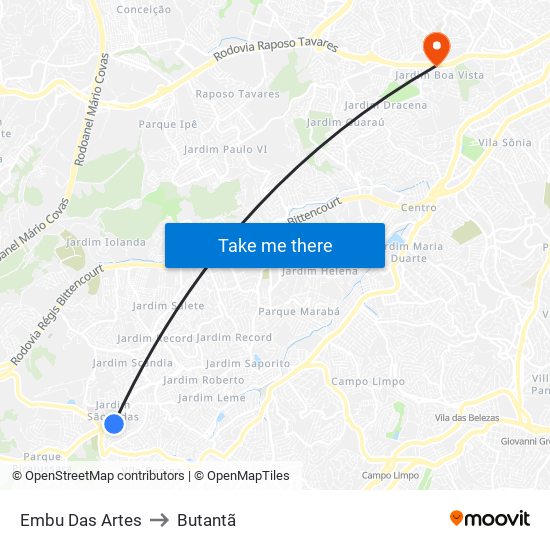 Embu Das Artes to Butantã map