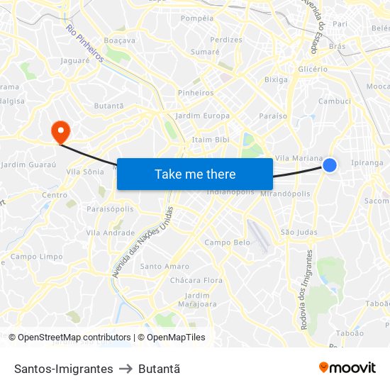 Santos-Imigrantes to Butantã map