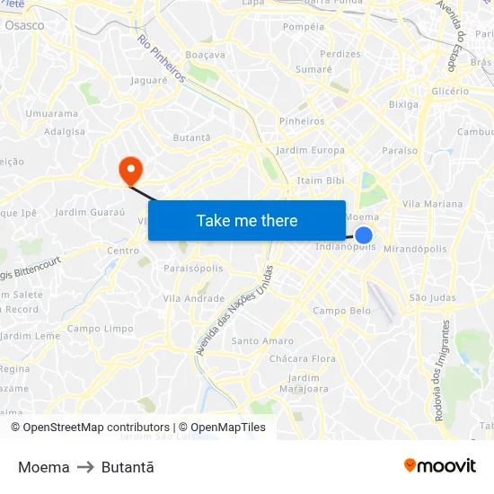 Moema to Butantã map