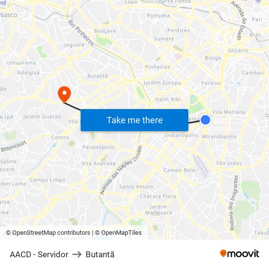 AACD - Servidor to Butantã map