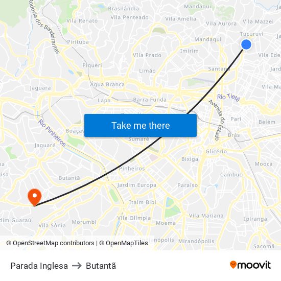Parada Inglesa to Butantã map
