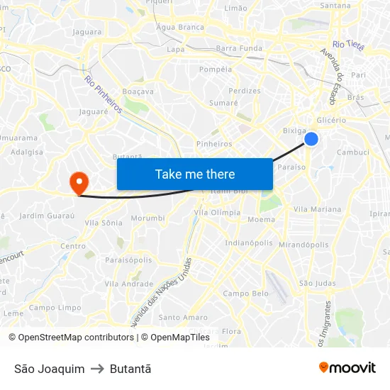 São Joaquim to Butantã map