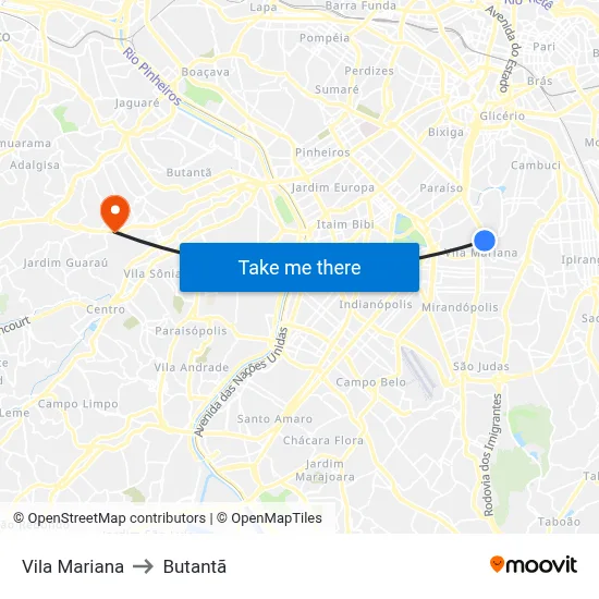 Vila Mariana to Butantã map
