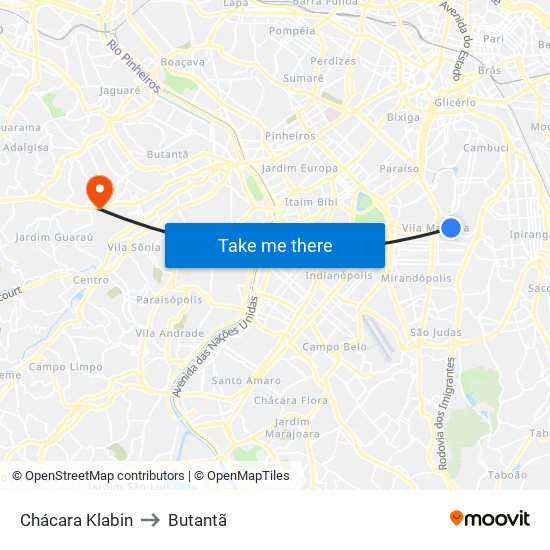 Chácara Klabin to Butantã map