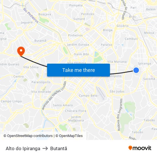 Alto do Ipiranga to Butantã map