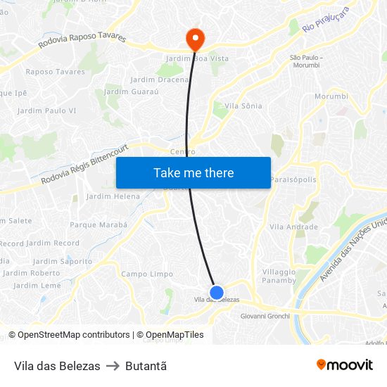 Vila das Belezas to Butantã map
