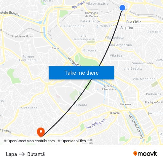 Lapa to Butantã map