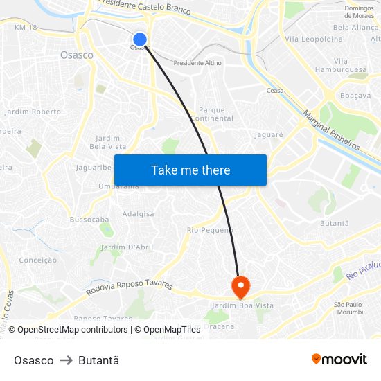 Osasco to Butantã map