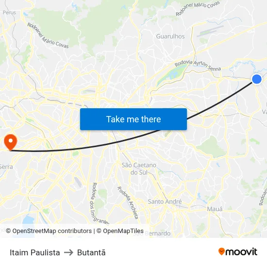 Itaim Paulista to Butantã map