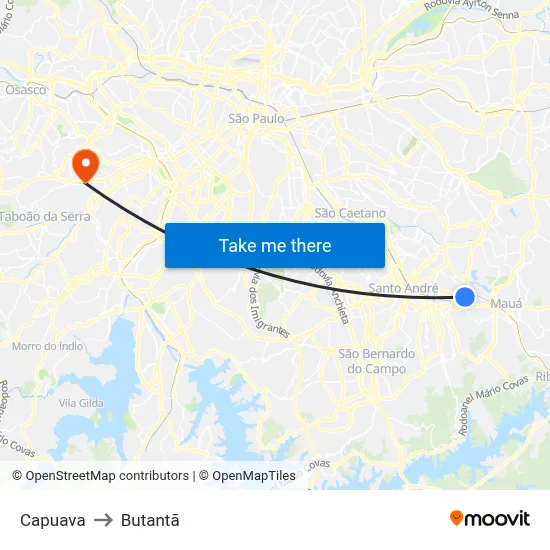Capuava to Butantã map