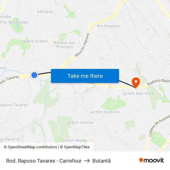 Rod. Raposo Tavares - Carrefour to Butantã map