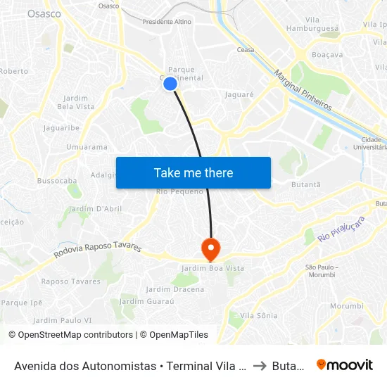 Avenida dos Autonomistas • Terminal Vila Yara to Butantã map