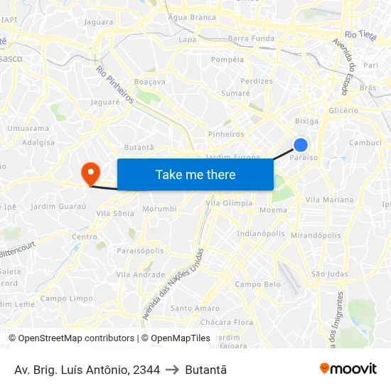 Av. Brig. Luís Antônio, 2344 to Butantã map