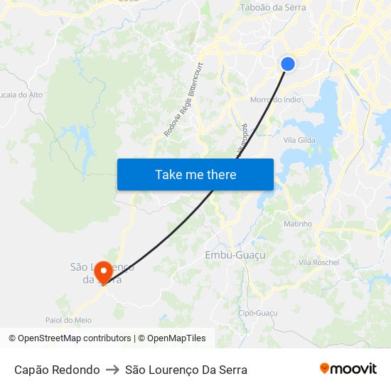 Capão Redondo to São Lourenço Da Serra map