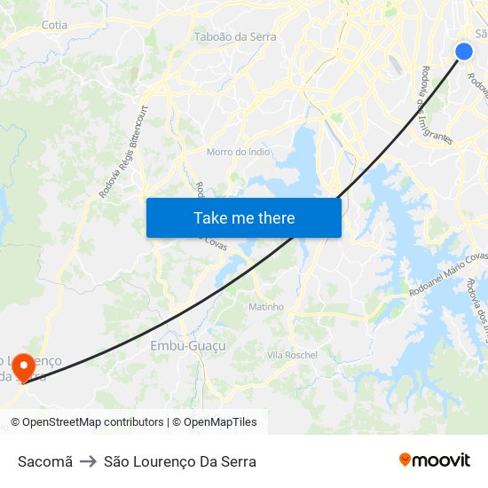 Sacomã to São Lourenço Da Serra map