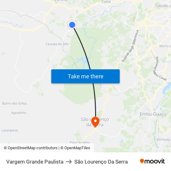 Vargem Grande Paulista to São Lourenço Da Serra map