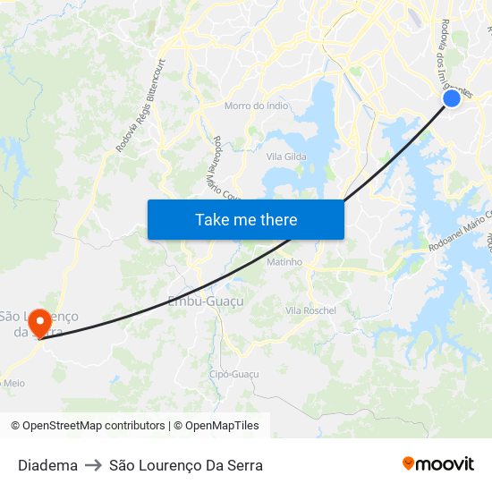 Diadema to São Lourenço Da Serra map