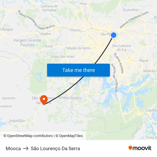 Mooca to São Lourenço Da Serra map