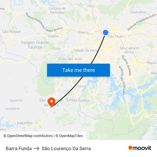 Barra Funda to São Lourenço Da Serra map